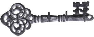 Šedý antik nástenný vešiak v tvare kľúča s 3-mi háčikmi - 19*4*6,5 cm - Chic Antique