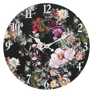 Čierne nástenné vintage hodiny s kvetmi I – Ø 34*4 cm / 1*AA - Clayre & Eef