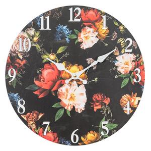 Čierne nástenné vintage hodiny s kvetmi – Ø 34*4 cm / 1*AA - Clayre & Eef