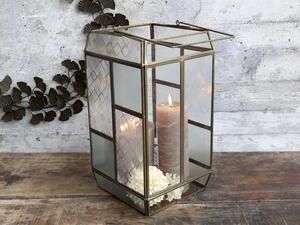 Bronzová antik kovová lampáš s patinou Frosté - 20*20*38cm - Chic Antique