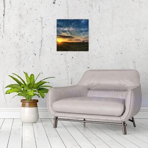 Západ slnka na poli - moderný obraz (Obraz 30x30cm)