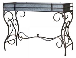 Kovový stolík na kvety s plechovým zinkovým boxom Plant table - 107*44*77cm - Chic Antique