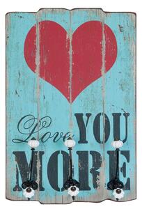 Nástenná drevená ceduľa s háčikmi Love you More - 40*13*60cm - Clayre & Eef