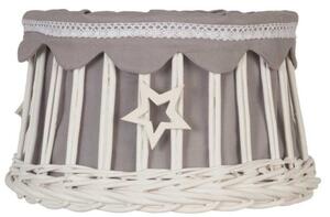 Biele prútené tienidlo so šedou látkou a hviezdou - 25*17 cm / E27 - Clayre & Eef