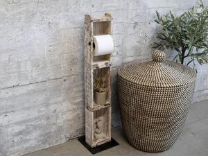 Drevený biely antik stojan na toaletný papier Brick Moulds - 14*8*82 cm - Chic Antique