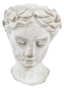 Šedý antik cementový nástenný kvetináč hlava ženy - 11*11*17 cm - Clayre & Eef