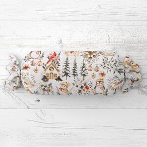 Biante Vankúš valec bonbon Sandra SA-709 Zimná rozprávka zeleno-hnedá na bielom 15x40 cm
