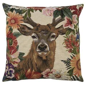 Gobelínový vankúš s jeleňom v kvetinovom okraji Flower Deer - 45*15*45cm - Mars & More
