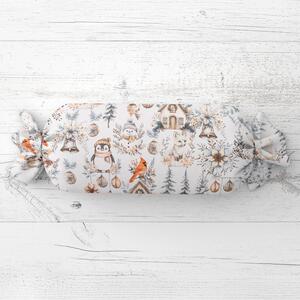 Biante Vankúš valec bonbon Sandra SA-708 Zimná rozprávka modro-sivo-hnedá na bielom 15x40 cm