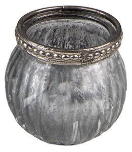 Šedý sklenený svietnik na čajovú sviečku so ozdobným lemom - Ø6*6 cm - Clayre & Eef