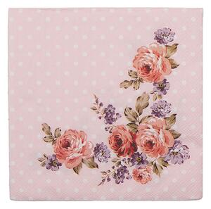 Ružové papierové obrúsky s ružami Dotty Rose - 33*33 cm (20ks) - Clayre & Eef