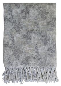 Béžovo-zelený ľanový pléd so kvetovaným vzorom a strapcami French floral - 130*170 cm - Chic Antique