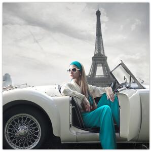 Obraz ženy u Eiffelovej veže (Obraz 30x30cm)