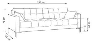MUZZA Štvormiestna pohovka mamaia 217 cm zamat svetlosivá