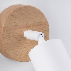 Nástenné svietidlo Verdo, 1x biele kovové tienidlo, (možnosť polohovania), drevo