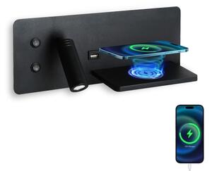 Immax 08287L-LED Nástenné sviet. s pol., USB a bezdr. nab. LED/3W/230V + LED/3W