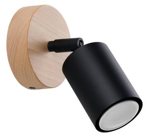 Nástenné svietidlo Verdo, 1x čierne kovové tienidlo, (možnosť polohovania), drevo