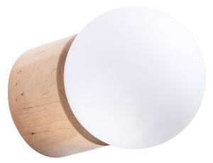 Nástenné svietidlo Boomo, 1x biele sklenené tienidlo, drevo