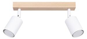 Bodové svietidlo Verdo, 2x biele kovové tienidlo, (možnosť polohovania), drevo