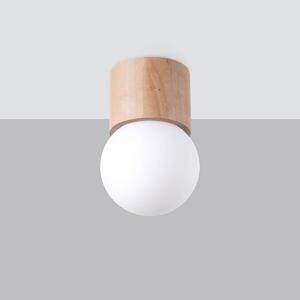 Stropné svietidlo Boomo, 1x biele sklenené tienidlo, drevo, (19 cm)