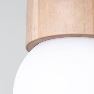 Stropné svietidlo Boomo, 1x biele sklenené tienidlo, drevo, (19 cm)