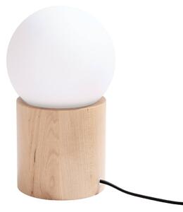Stolná lampa Boomo, 1x biele sklenené tienidlo, drevo