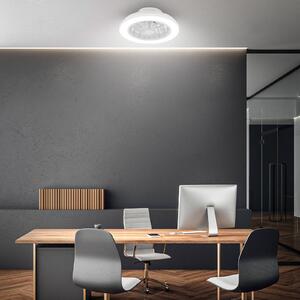 LED stropný ventilátor Pafo, biely, plast, diaľkové ovládanie, Biela / opálová, Spálňa, Plast, Stropné svetlo polkruhové s priestorom