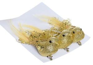 Vtáčik perie na štipci zlat/glit S/3, 13x4x6cm 225844 - Dekorácia