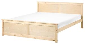 Drevená posteľ prírodné svetlé borovicové drevo MDF brezové drevo 160 x 200 cm rám postele s čelom