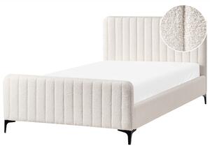 Posteľ krémová biela buklé čalúnenie 120 x 200 cm prešívané čelo kovové nohy lamelový rošt moderný dizajn spálňa