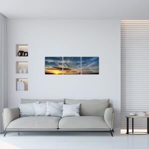 Západ slnka na poli - moderný obraz (Obraz 90x30cm)