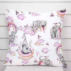 Biante Detská bavlnená obliečka na vankúš Sandra SA-464 Slony s fialovou dúhou na bielom 30 x 50 cm
