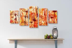 5-dielny obraz púpava v oranžových odtieňoch - 100x50