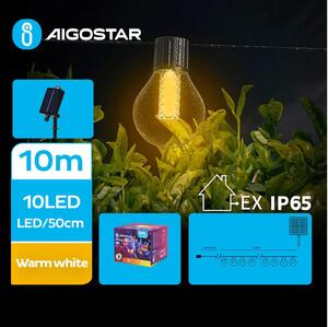 Aigostar B.V. Aigostar - LED Solárna dekoračná reťaz 10xLED/8 funkcií 10,5m IP65 teplá biela AI0956 + záruka 3 roky zadarmo
