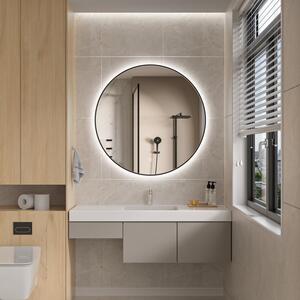 Erga Emma, okrúhle LED zrkadlo 90cm, čierny kovový rám, 2070 lm, 6500K, zadné osvetlenie, ERG-V01-201-9090-BK