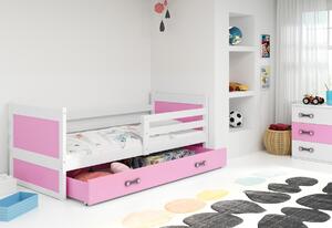 Detská posteľ RICO P1 COLOR + ÚP + matrace + rošt ZDARMA, 80x190 cm, bialy, ružový