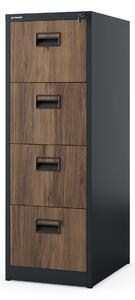 Kovová kartotéka, 4 zásuvky SARA V4, 460 x 1320 x 620 mm, Eco Desing: antracitová/ orech