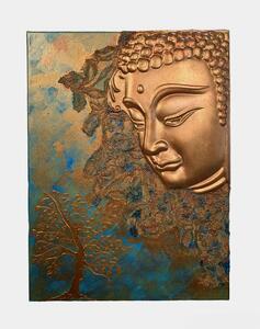 Obraz Budha bronz/modrý, ručná práca, 40x30cm