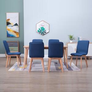 Jedálenské stoličky 6 ks, modré, látka a dubový masív