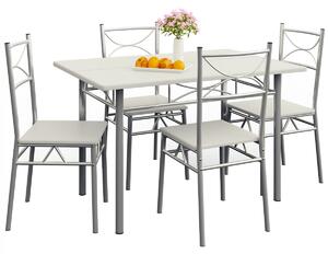 5-dielna jedálenská zostava »Paul« - jedálenský stôl + 4 stoličky – zamatovo biela