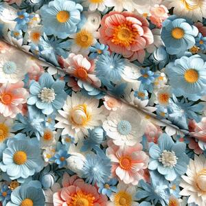 Metráž Bavlna digital - Kvety modré