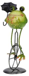 ProGarden Záhradná kovová figúrka Umbrella Frog, 36 cm, zelená