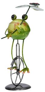 ProGarden Záhradná kovová figúrka Cycle Frog, 36 cm, zelená