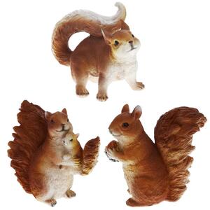 ProGarden Záhradná figúrka z polystonu Squirrels, sada 3ks, 12 cm, hnedá
