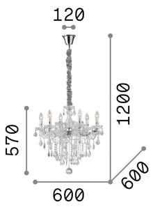 Luster IDEAL LUX Florian v chrómovej farbe, s krištáľom, 6-pl., Chrómová / strieborná, Obývacia izba / jedáleň, Sklo, Luster
