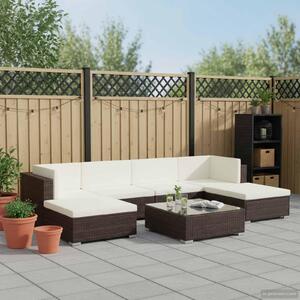 Maison Exclusive – 7-dielna záhradná súprava s vankúšmi z polyrotangu v hnedej farbe