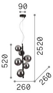 Závesné svietidlo IDEAL LUX Perlage, mosadz/jantár, výška 52 cm, 6-pl. žiarovka, Mosadz / zlato, Obývacia izba / jedáleň, kov, Závesné svietidlo