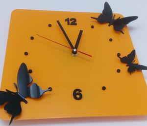 Moderné nástenné hodiny Motýle - Farba: žltá, čierna Rozmer: 30x30 cm I SENTOP FL-z29