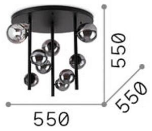 Stropné svietidlo IDEAL LUX Perlage, čierna/dymovo sivá, Ø 50 cm, 9 ramien, Čierna, Obývacia izba / jedáleň, kov, Stropné svetlo