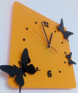 Moderné nástenné hodiny Motýle - Farba: žltá, čierna Rozmer: 30x30 cm I SENTOP FL-z29
